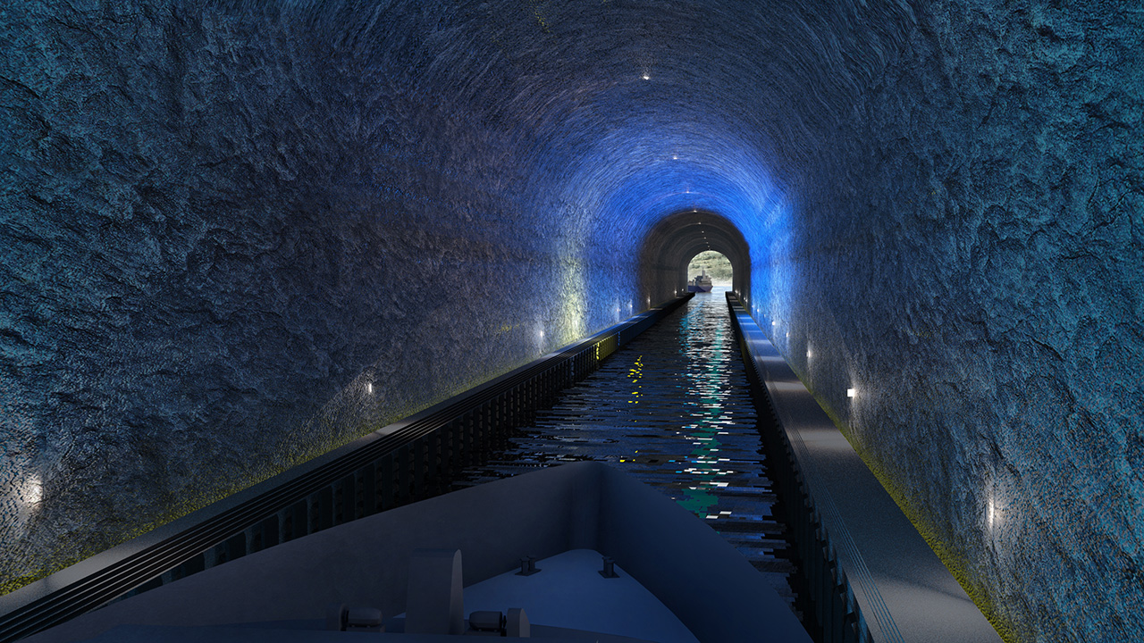 A computer-generated image from inside the Stad Ship Tunnel