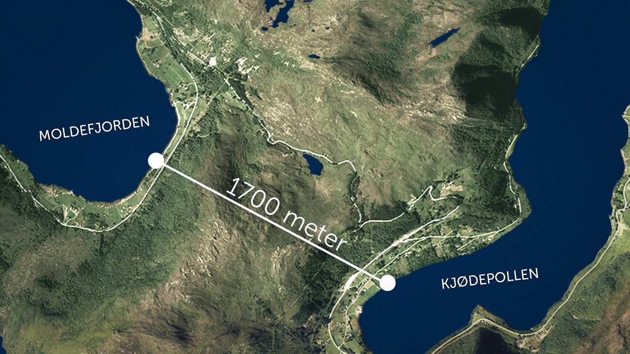 A map showing the beginning and end points of the ship tunnel