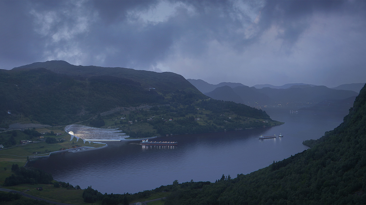 A wide shot rendering of one end of the ship tunnel