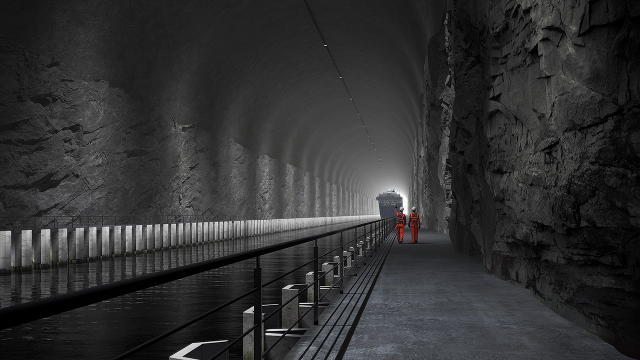 A rendering of an interior view of the ship tunnel